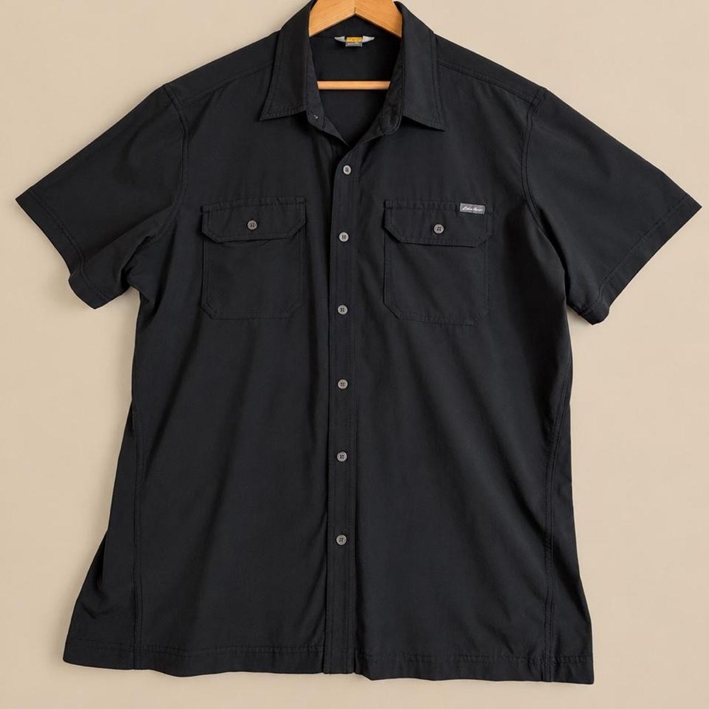 Eddie Bauer Travex Performance Shirt Mens XL SS Button Up Black Utility